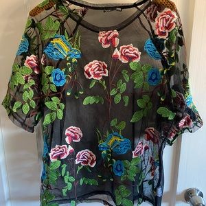 Zara W&B Collection Sheer Top with Embroidery